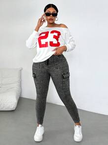 Slaydiva Quần Jeans Cargo Co Giãn Nhẹ, Mỏng, Thường Ngày, Size Lớn, Có Túi Xếp Ly - màu đen - Xem 3