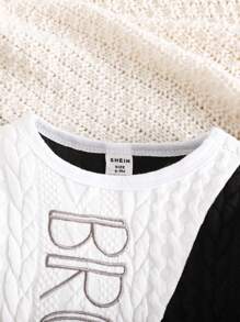 Pelele de manga larga con textura bordada "Little Brother" de bloques de color para bebés niños, lindo y casual para otoño/invierno