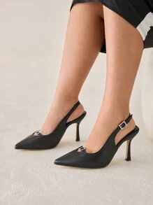 CUCCOO CURVES Sapatos de salto alto com fivela e bico femininos, moda para o dia a dia, dia dos namorados - Preto - Ver 10