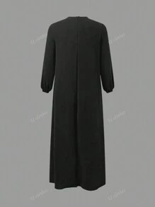 Nuovo vestito casual con collo rotondo, colore a blocchi nella parte anteriore, cinghia centrale, polsini elastici, maniche lunghe, stile a trapezio, modesto