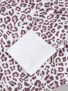 SHEIN Maglietta a maniche lunghe asimmetrica con stampa leopardata, slim fit, adatta per ragazze adolescenti in primavera/estate, per mamma e figlia - Multicolore - Visualizzare 5