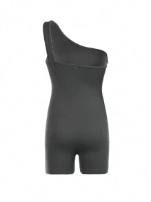 SHEIN EZwear Women Solid Color Strapless Bodycon Romper - Dark Grey - View 3