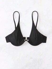 SHEIN Swim Summer Beach Solid Underwire Bikini Top - Black - View 5