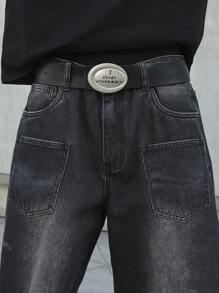 Manfinity EMRG Quần Jeans Denim Rộng Rãi Thường Ngày Cho Nam - màu đen - Xem 7