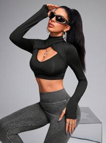 Innovista Tricou cu decupat de culoare uni sexy, ținute de top asortate, Zilnic pentru antrenament, Tricou de bază, Topuri pentru antrenament, Y3k, Top pentru gimnastică, Tricou lung / Tricou decupat, Trening, Topuri pentru ieșiri, Top sexy cu mânecă lungă