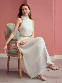 MOTF PREMIUM TEXTURED STEREO FLORAL DRAPED DRESS - White - View 2