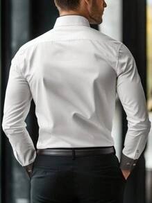 Manfinity Homme Men's Solid Color Simple Fashionable Casual Everyday Shirt - White - View 2