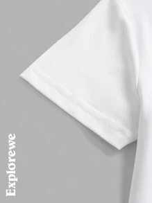 SHEIN T-shirt de sport à manches courtes pour jeune fille avec imprimé graphique blanc pour une utilisation extérieure