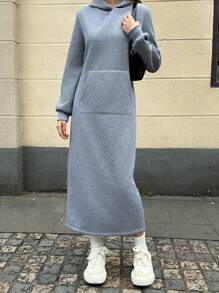 Muchica Sweater Dress Long Grey Thermal Lined - Grey - View 5