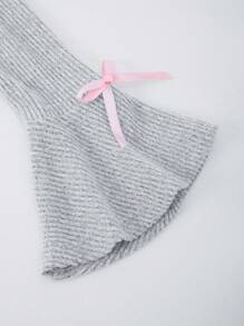 SHEIN Explorewe Tween Girls' Spring & Autumn Off Shoulder Knit Jumpsuit With Butterfly Sleeve & Bow Decor - Grey - View 3