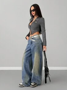 Coolane Dames Grunge Y2K Cargo Deconstructive Patchwork Jeans