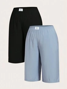 SHEIN EZwear Set de 2 pantalones capri informales de talle alto y talla grande, con tacto sedoso, para primavera - Multicolor - Ver 12