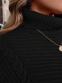 SHEIN LUNE 大码休闲宽松高领针织毛衣套头衫，采用精致的凸起针织纹理，打造休闲外观。派对、音乐节、家居服、返校活动、送礼和购物。冬装、乡村上衣、秋季毛衣