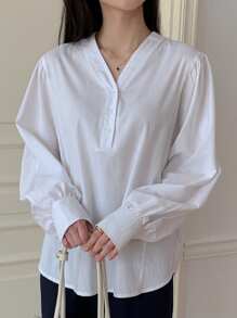 DAZY Áo cánh đơn giản cổ chữ V dài tay rộng rãi màu trơn cho nữ, Xuân/Hè - trắng - Xem 7