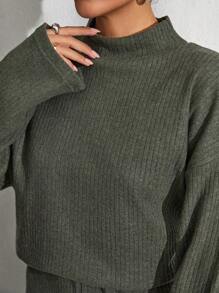 EURMUSE Rib Knit Green Top And Pants Set - Army Green - View 7