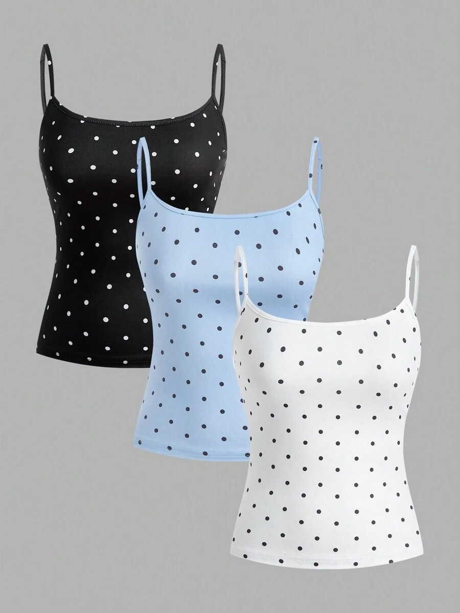 Muchica 夏季女士多色针织吊带背心，波尔卡圆点简约休闲时尚，适合日常穿着 - 彩色 - 查看 1