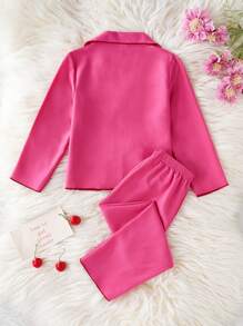 2pcs Cute Young Girl Cherry Embroidery Casual Loose-Fit Long Pants & Long Sleeve Homewear Set, Pink - Hot Pink - View 2