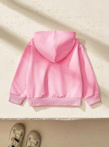 SHEIN 1-Piece Girls' Hoodie With A City Casual Style, Featuring Long Sleeves And Valentine's Day Heart Text Pattern. Suitable For Outings, Festivals, Gatherings, And Daily Wear In Various Scenarios.