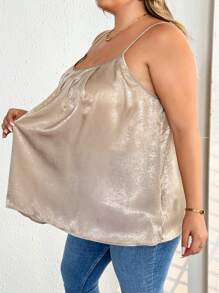 SHEIN CURVE+ 大码女式褶皱休闲金色 A 字形吊带背心 - 彩色 - 查看 6