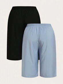 SHEIN EZwear Set de 2 pantalones capri informales de talle alto y talla grande, con tacto sedoso, para primavera - Multicolor - Ver 2
