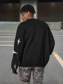 Manfinity EMRG Gebreide herensweater met letter- en sterrenprint, ronde hals en lange mouwen
