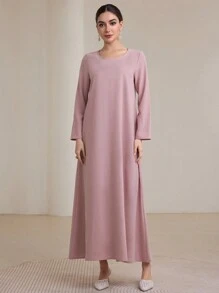 Graceveil 2 件套穆斯林女士传统伊斯兰服饰套装 - 长袍和蕾丝外层 - 粉色 - 查看 5