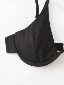 SHEIN Swim Summer Beach Solid Underwire Bikini Top - Black - View 4