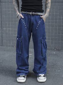 Manfinity EMRG Men's Simple Pocket Button Jeans, Casual Everyday Wear - Medium Wash - View 3