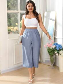 SHEIN LUNE Quần ống đứng thường ngày dệt trơn màu cỡ lớn cho nữ ngày lễ tình nhân, Xuân/Hè - Xám - Xem 5