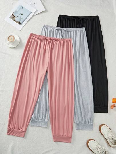 3-Piece Plus Size Casual Sleepwear Set - Loose Cozy Pants, Fall Winter Clothes