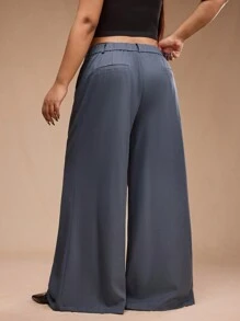 Forever 21 Plus Size Women Loose Fit Flared Casual Formal Pants, Spring New Arrival - Grey - View 2