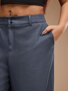 Forever 21 Plus Size Women Loose Fit Flared Casual Formal Pants, Spring New Arrival - Grey - View 7