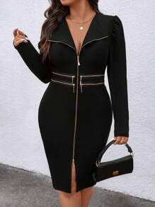 Juhart Vestido de fiesta/Día de San Valentín de talla grande para mujer, color negro con cremallera