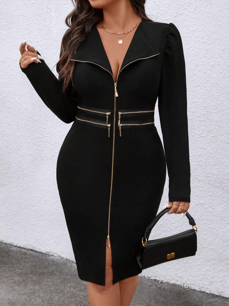 black long sleeve dress with gold zipper Black Long Sleeve Mini Dress Gold Back Zipper Size S