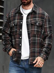 Manfinity Homme Plus Size Men's Autumn Long Sleeve Single Breasted Utility Pocket Casual Shacket