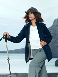 In My Nature Women's Plain Color Zip Up Casual Hooded Raincoat - Royal Blue - View 8