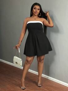 Slaydiva Váy Mini Tối Giản Thường Ngày Cho Nữ, Thời Trang Mặc Hàng Ngày - Đen và trắng - Xem 5