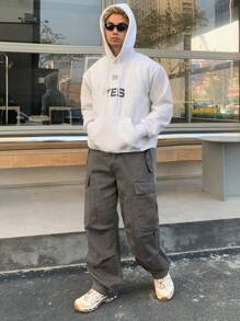 DAZY 男士休闲灰色直筒工装牛仔裤，秋季 - 卡其色 - 查看 6