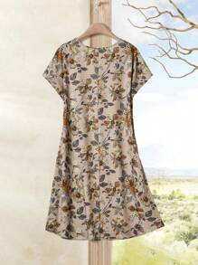 Rusticease 女士 V 领短袖花卉印花休闲中长连衣裙 - 彩色 - 查看 2