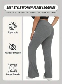 SHEIN Essnce Plus Size Solid Color Elastic Waist Casual Leggings - Dark Grey - View 2