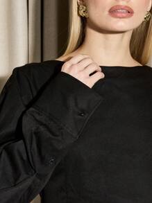AiiRZ Structured Long Sleeve Crop Blouse With Open Back And Mini Skirt Set - Black - View 3