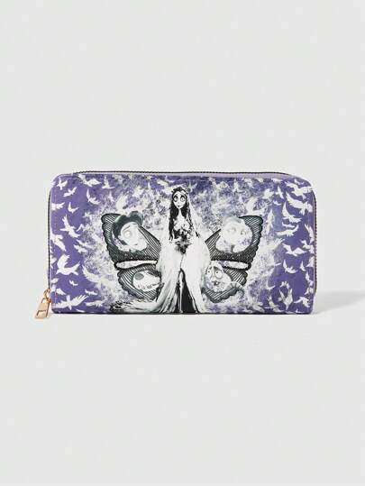 Corpse Bride | ROMWE 1 Pc Women Cartoon Graphic Long Zipper Wallet, Large Capacity Coin Purse