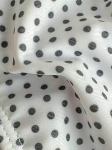 SHEIN Swim Women's Summer Polka Dot Print Underwire Butterfly Accent Spaghetti Strap Bikini Swimwear, Bathing Suit - Black and White - View 5