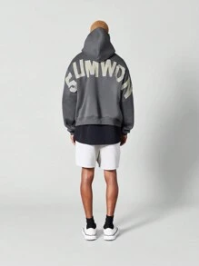 SUMWON Cozy Streetwear Varsity Text Oversized Kangaroo Pocket Fall Winter Casual Fitness Athleisure Sweatshirt Athletic Design Plus Size