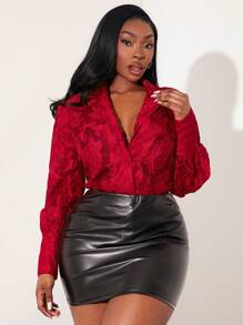 SHEIN SXY Blusa de mangas globo transparente de gasa con recortes para mujer talla grande, nueva colección Primavera/Verano 2025, ideal para noche de San Valentín, cita, look sexy y coqueto, fiesta de soltera, cumpleaños, casual, compras, salidas, fácil de combinar, estiliza la figura