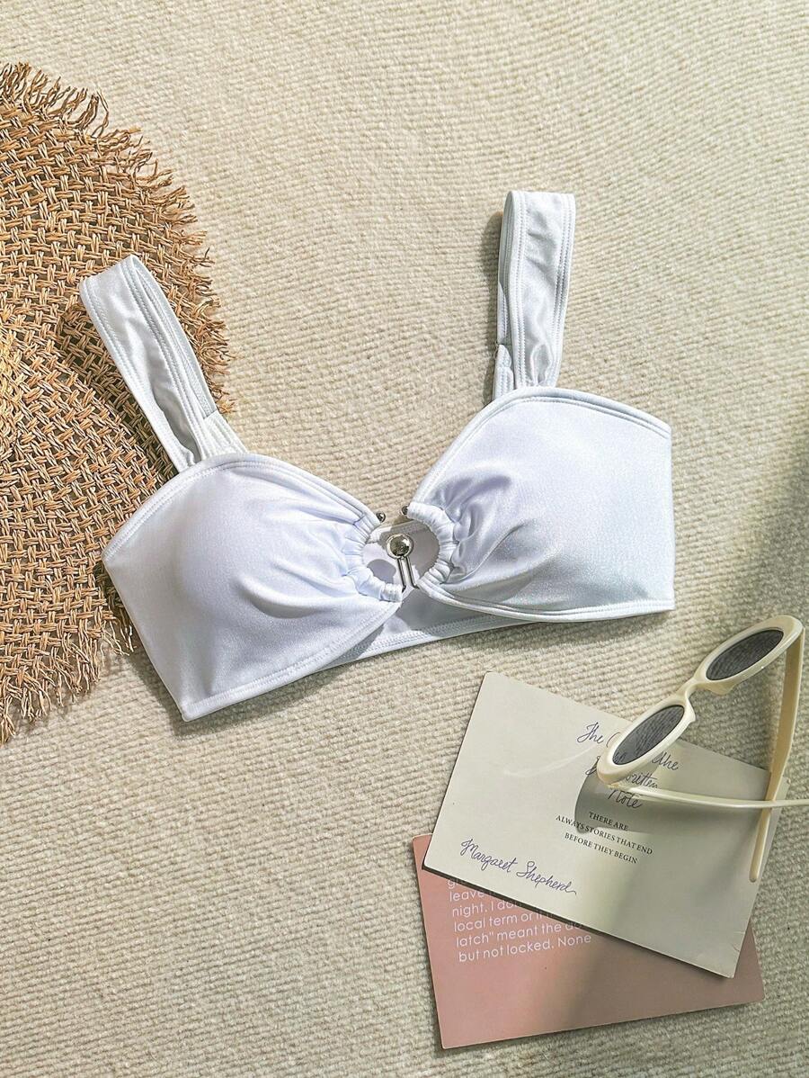 SHEIN Swim 1pc Women Springbreak White Strap Comfortable Beach Resort Tank Swimwear Top For Summer Beach Vacation - White - View 1