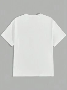 Manfinity VCAY Plus Size Men Contrast Color Letter Print Casual Short Sleeve T-Shirt - White - View 2