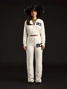 SUMWON WOMEN 舒适毛绒针织拉链连帽开衫冬季家居服柔软毛绒连帽衫秋季节日礼物犹他学院球迷服装 - 白色 - 查看 6