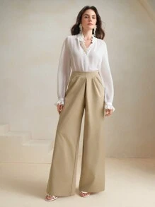 Anewsta Pantalones anchos de unicolor elegantes y de moda para commuter, para mujeres