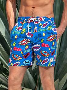 Surfspeed Pantaloni scurți de plajă uni și casual pentru bărbați, la modă și potriviți pentru purtarea zilnică - Albastru - Vizualizare 4